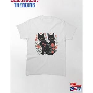 Kitty Black With Flowers Classic Tshirt